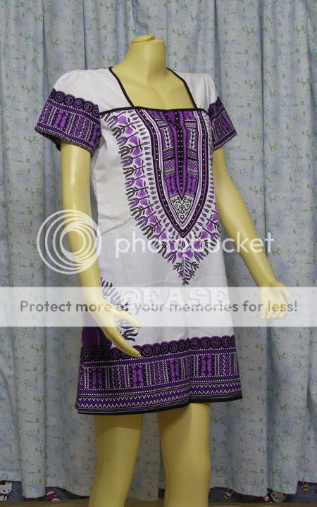 Dashiki Square Neck Vintage Style Mini Dress US8/UK10  